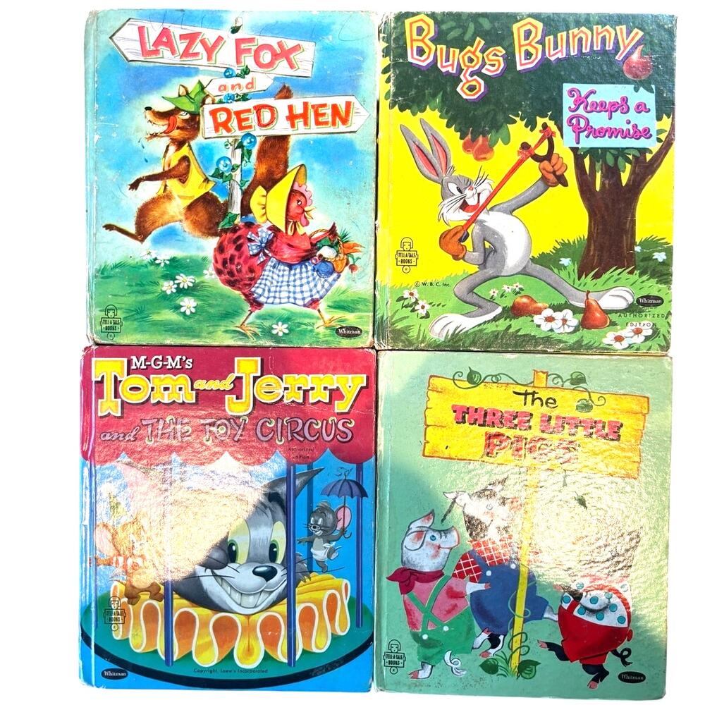VTG 1950's Lot of 4, Whitman Tell-A-Tale Books, Bugs Bunny, Tom & Jerry Etc.